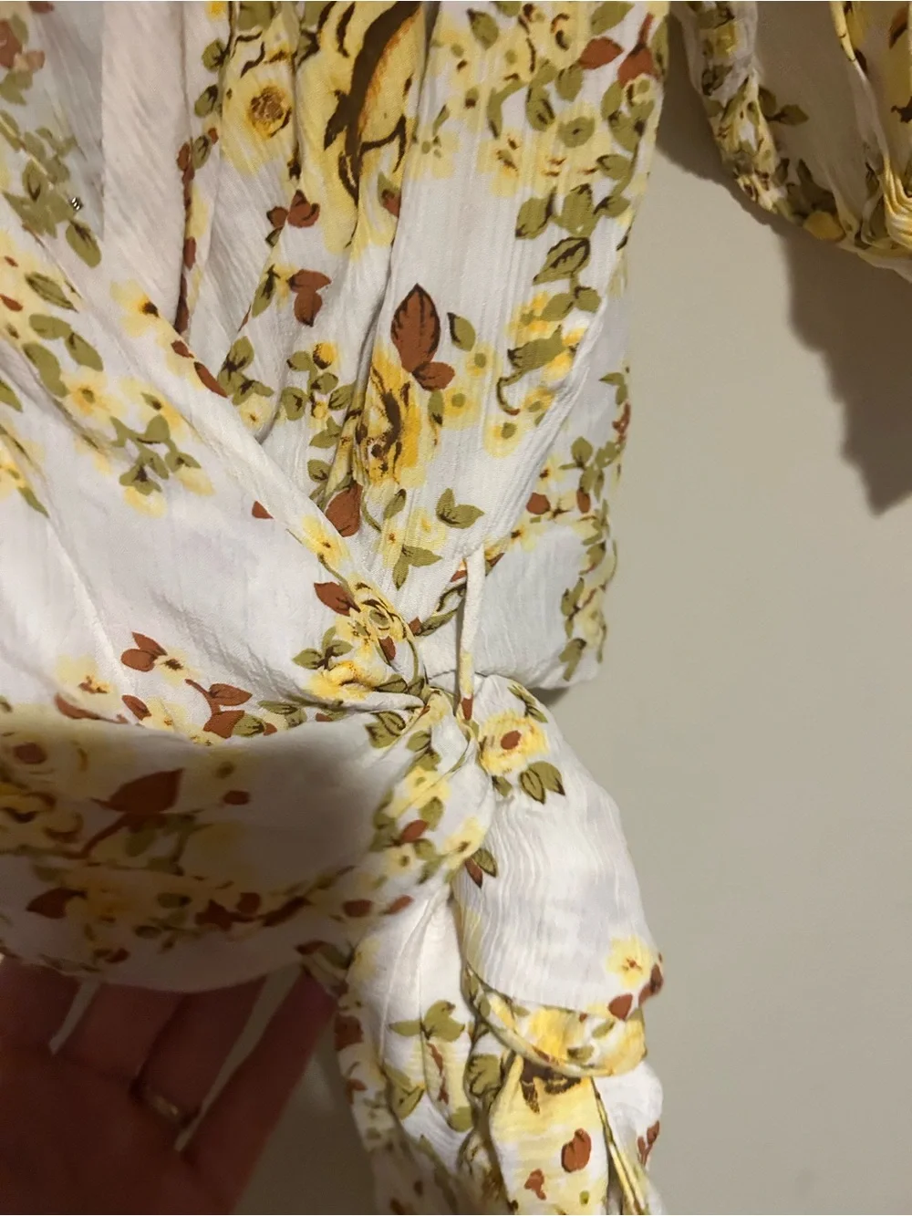 Faithfull the Brand White and Yellow Floral Wrap Top Sz 6